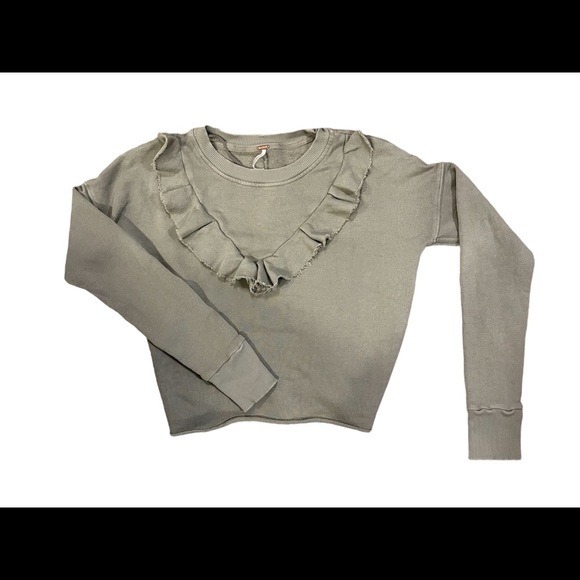 Free People 100% cotton sage green cropped top - Picture 1 of 3